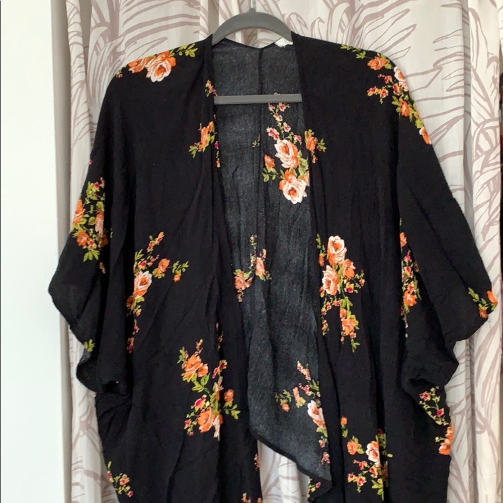 Floral gauze kimono cardigan